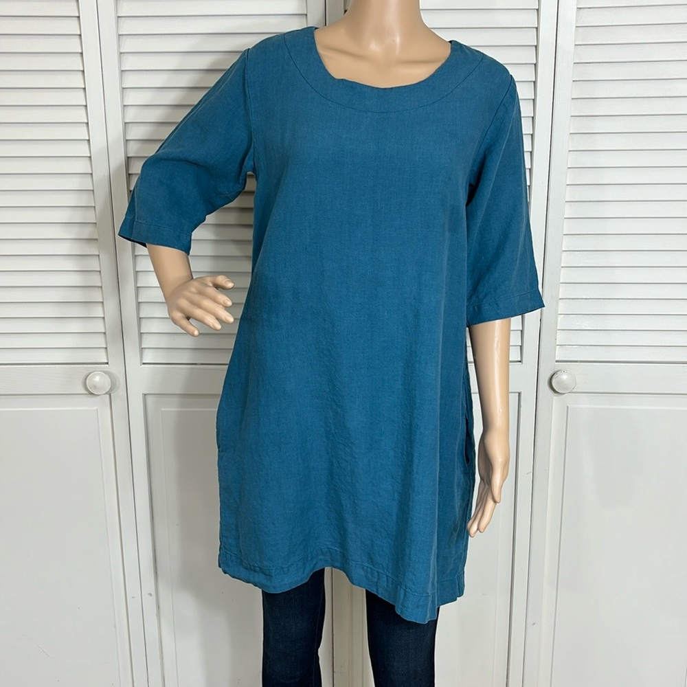 Lenok Lagenlook 100% Linen Blue Tunic Dress Small